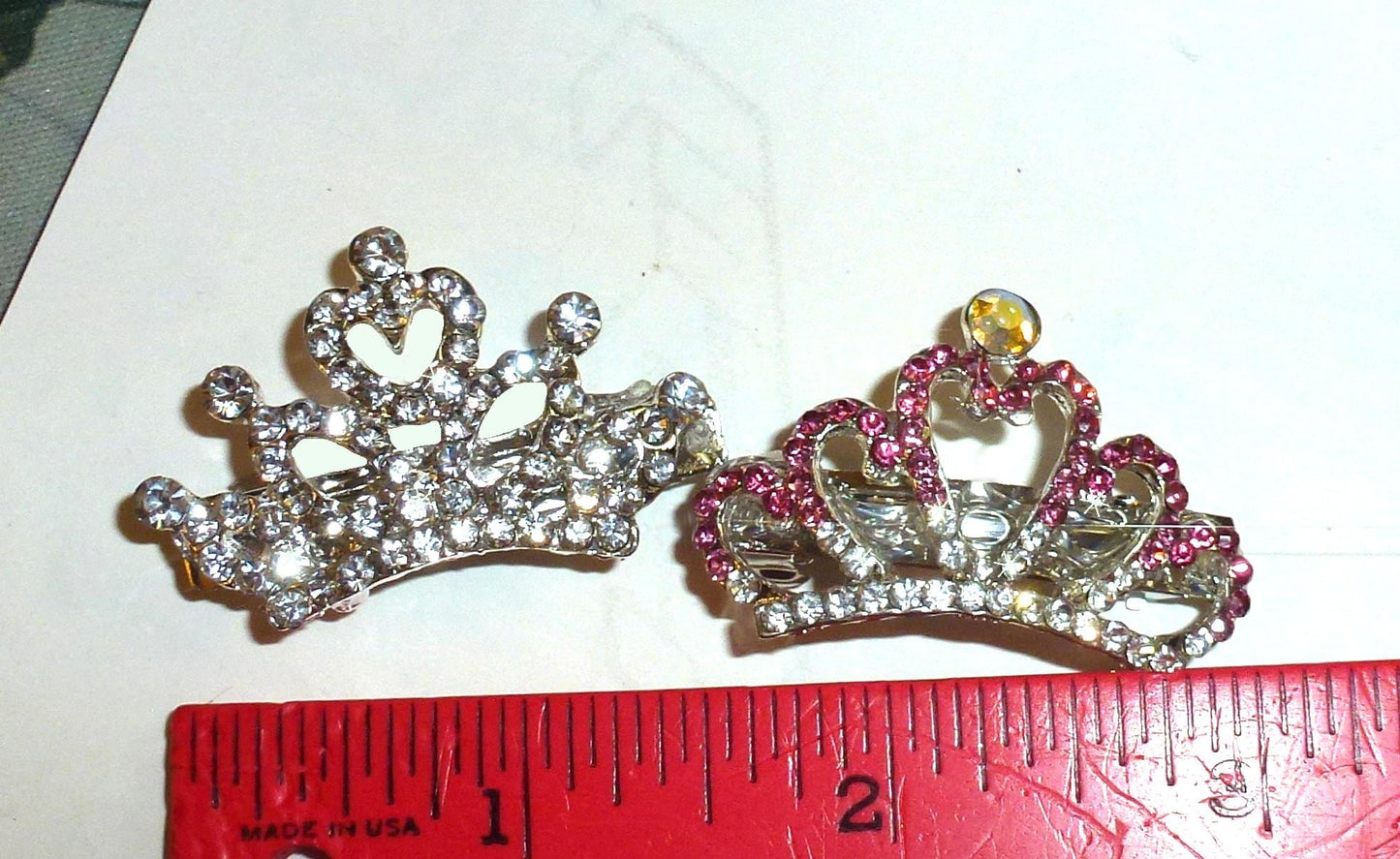 Puppy bows june sale rhinestone tiara crown 1 colored 1 silver dog hair bow clip