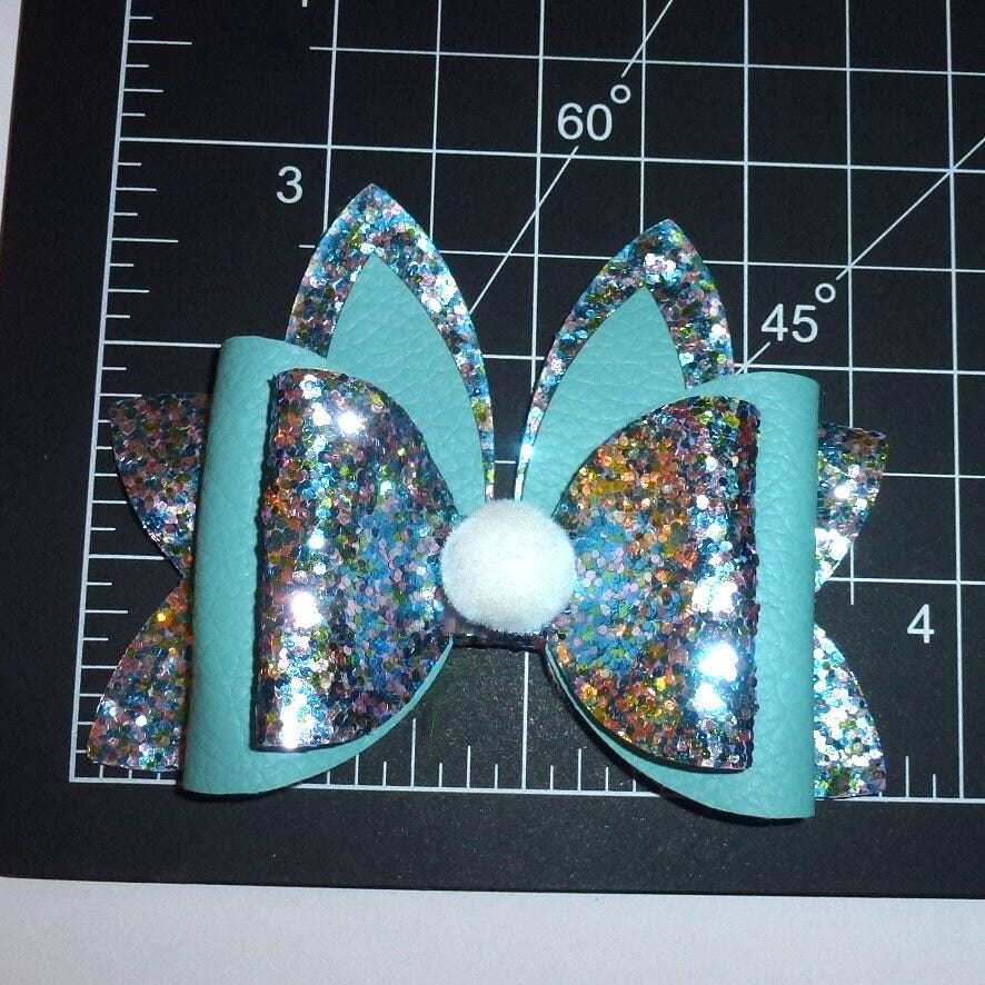 Easter bunny rabbit fluffy nose blue glitter dog collar slide accessory hair bows barrettes or bands (fb160)