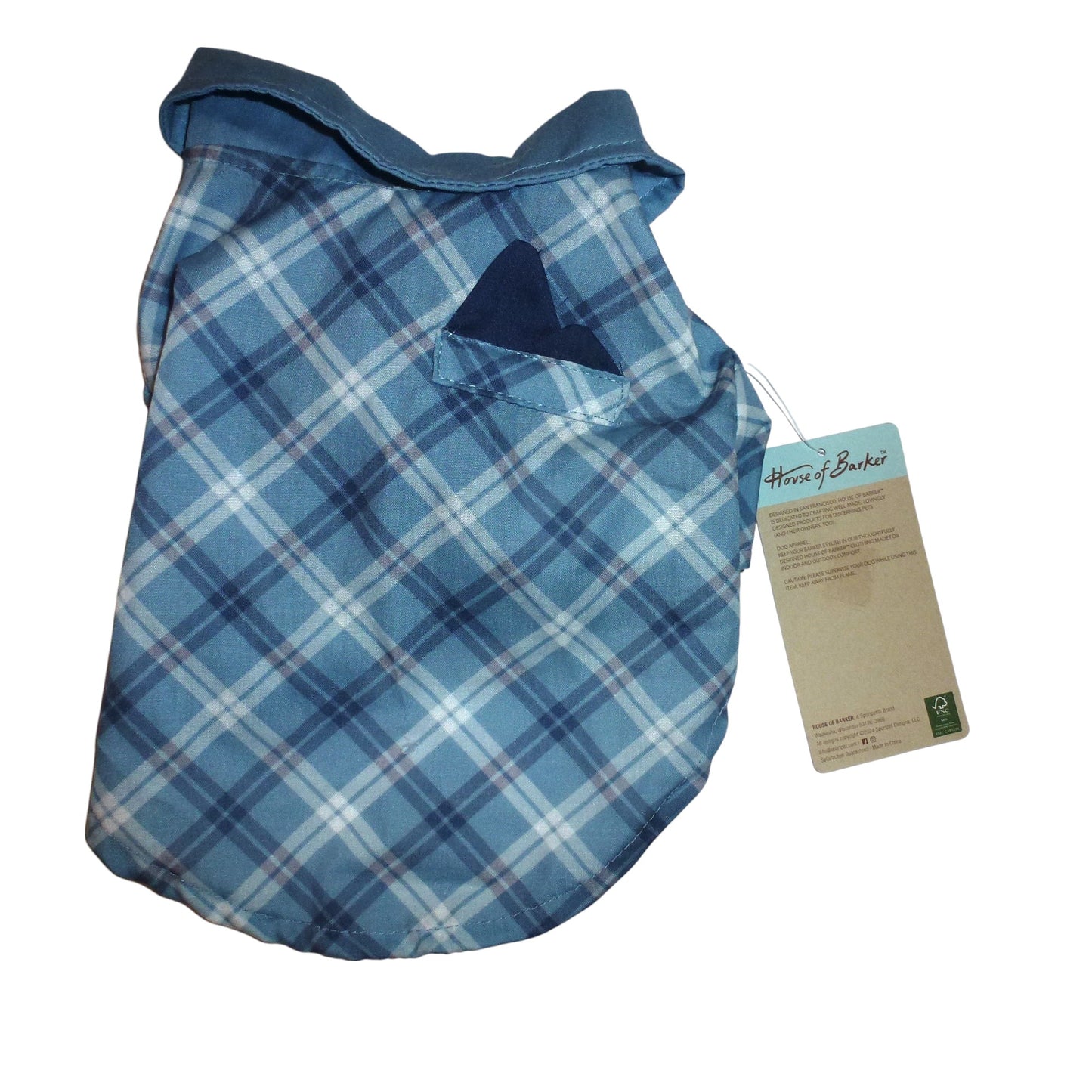 House of Barker blue gray plaid Hawaiian type shirt NEW XS