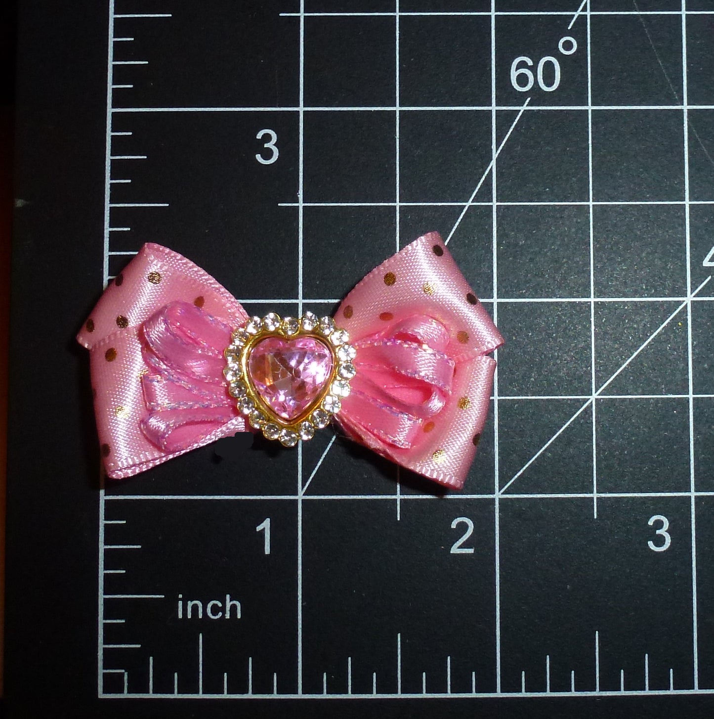 Puppy Bows ~ dog hair grooming bow pink gold dots rhinestone heart pet bows