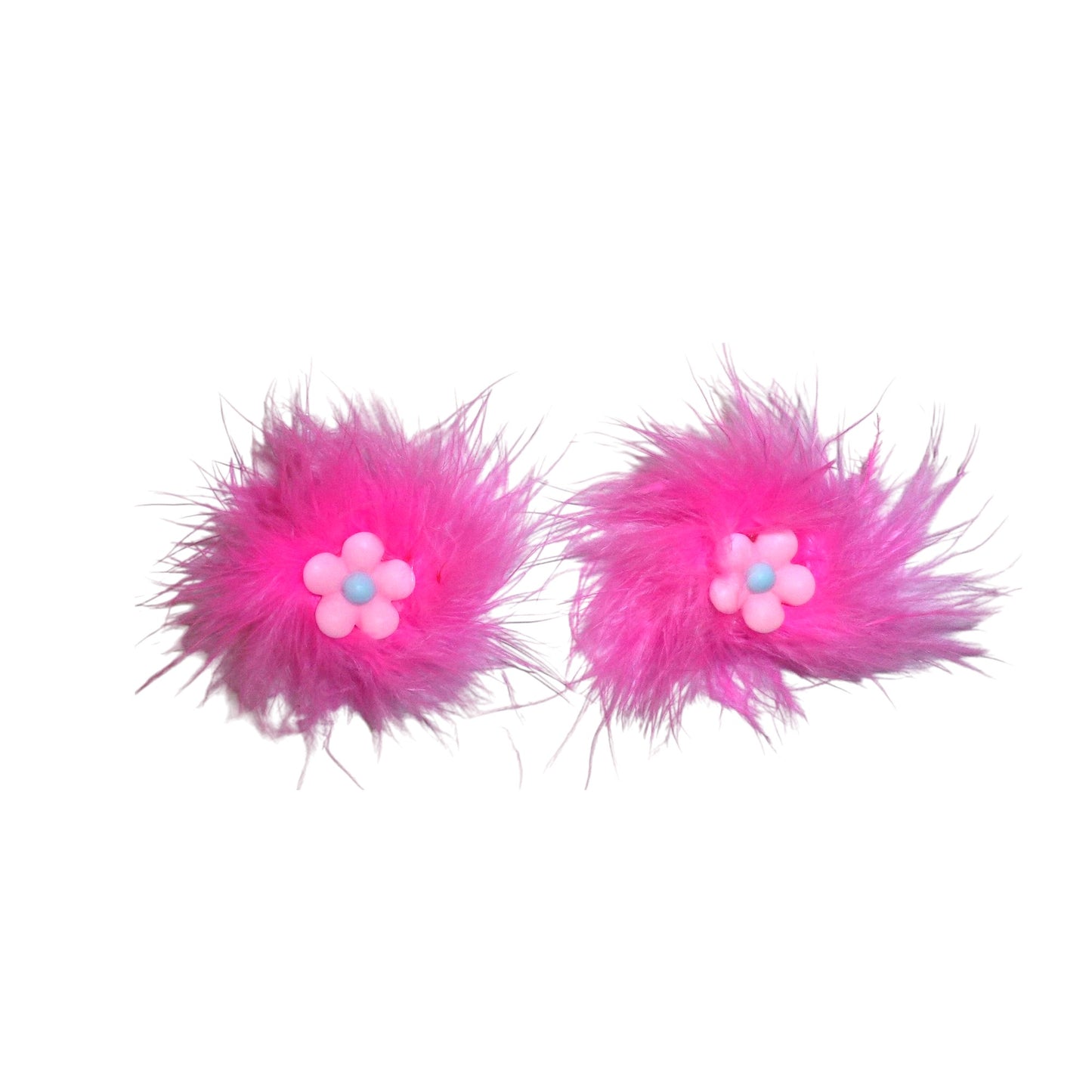 Puppy Bows ~ dog hair grooming bow pink furry boa pink flowers x2! pet bows