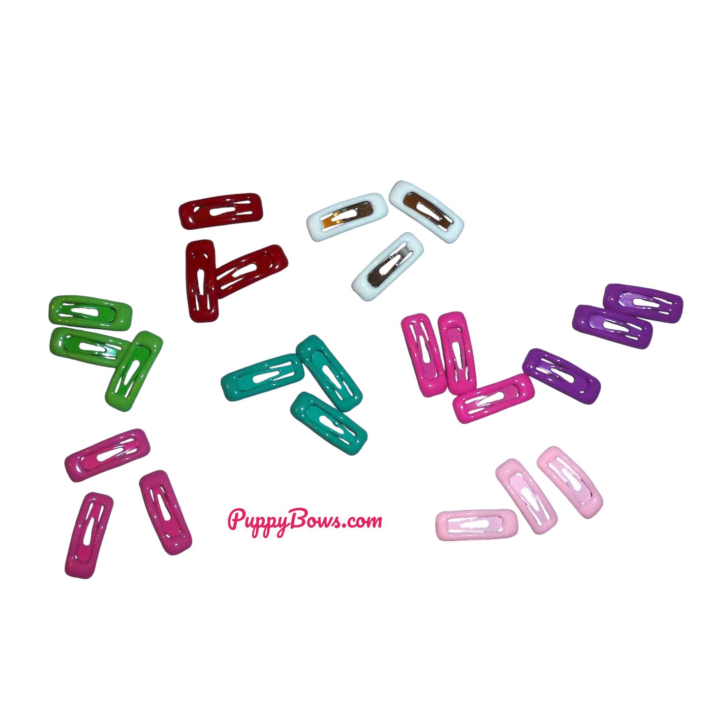 Puppy bows ~ barrette super tiny enamel coated snap clip rectangle pet hairclip