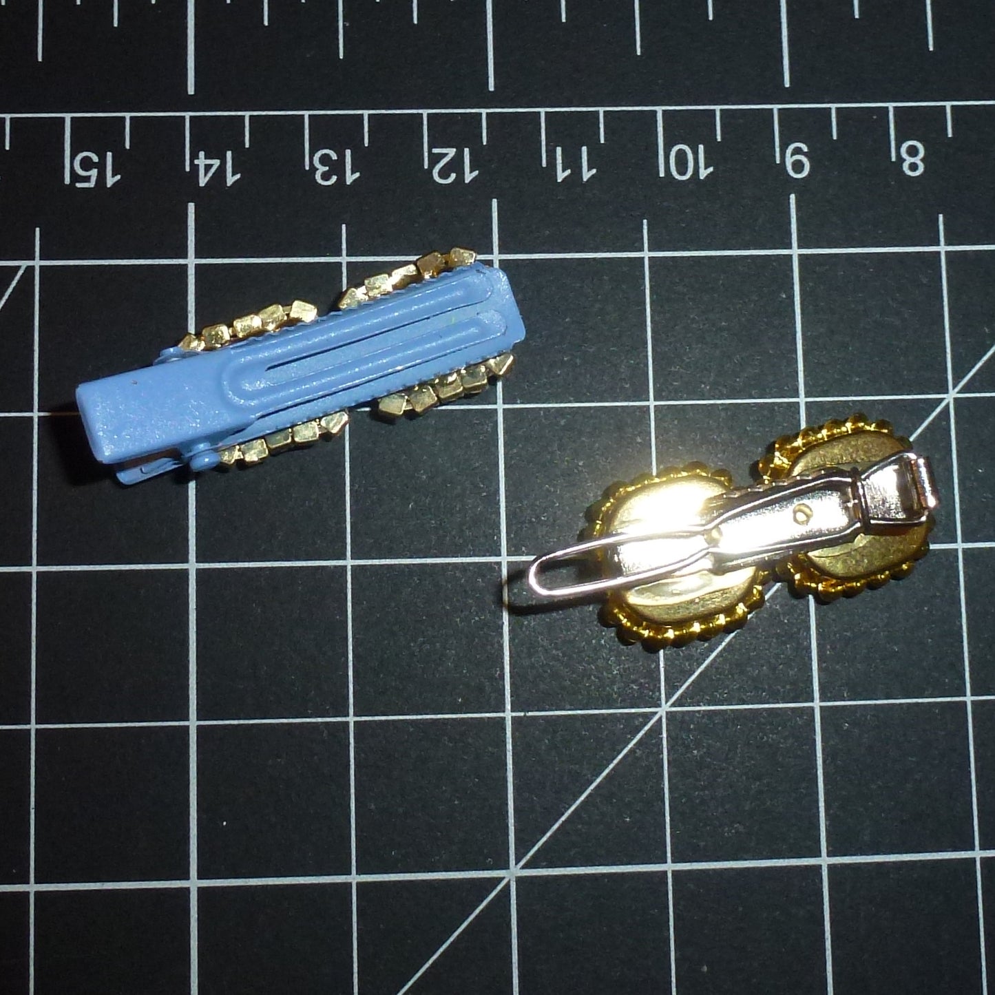 Two for $10 small blue & gray rhinestone handmade hair clip barrette
