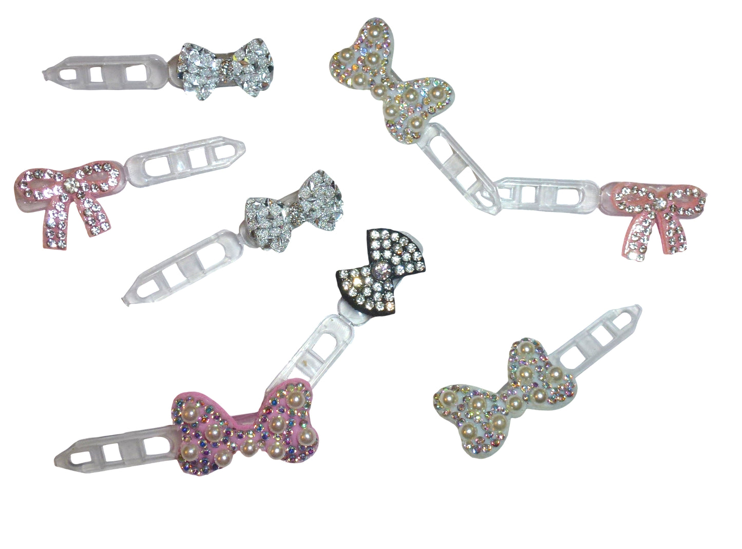 Puppy Bows 7pcs Small Dog Hair Rhinestone Barrette Clips Pink White Grooming