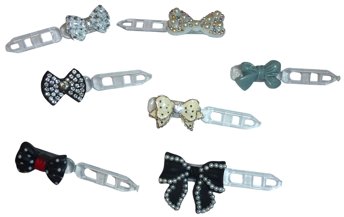 Puppy Bows 7pcs Small Dog Hair Rhinestone Barrette Clips Black Silver Grooming
