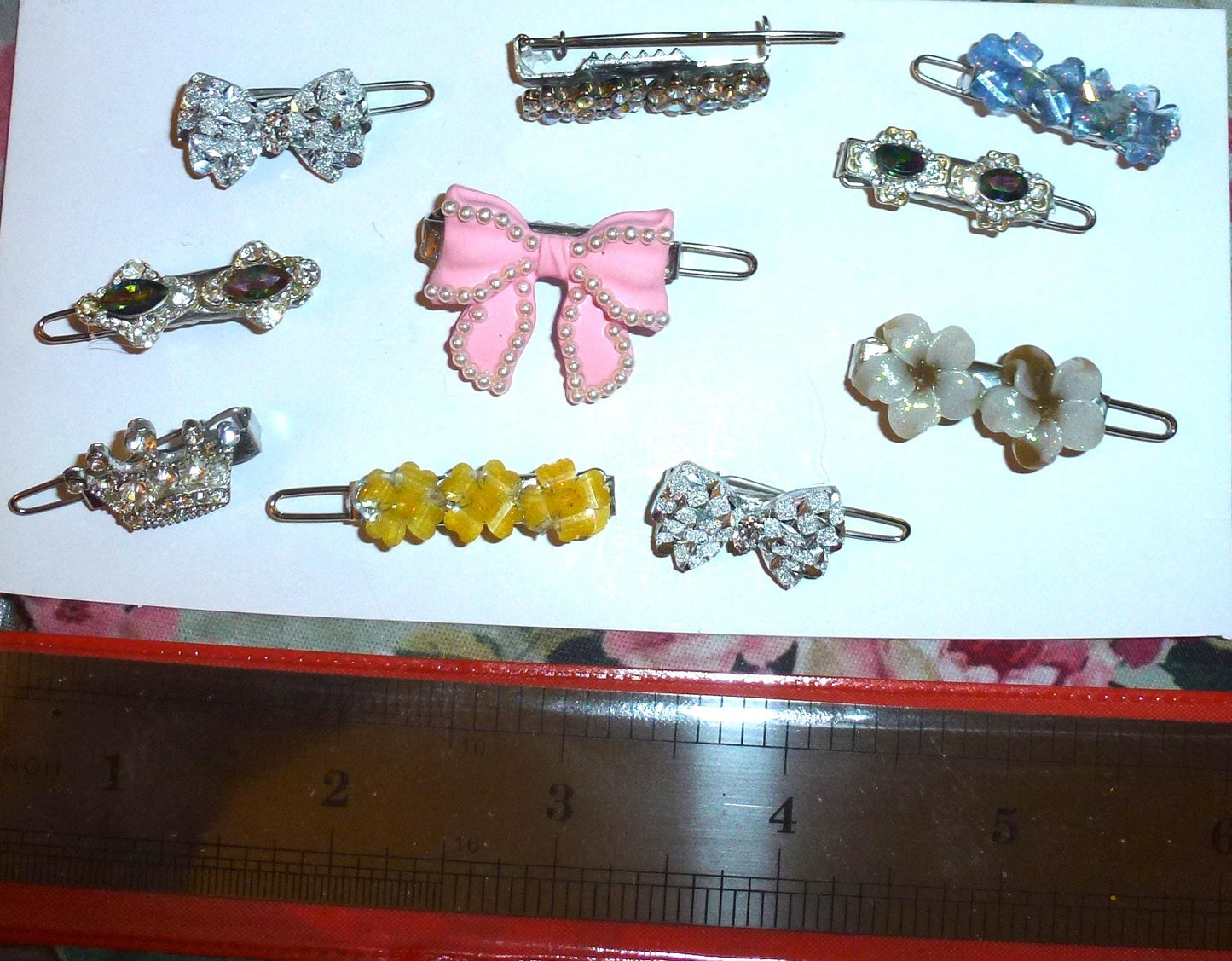 10pcs Rhinestone mixed styles Hinge Barrette Clips 25mm Hair Grooming Tools