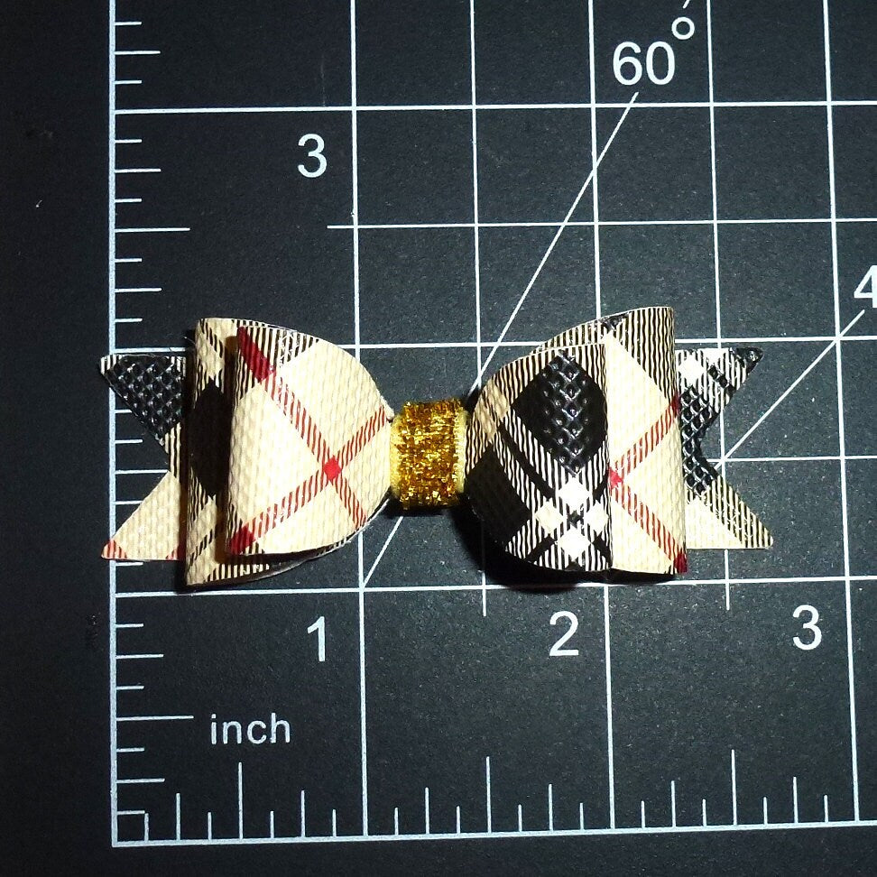 Dog hair bows pet grooming bow brown gold plaid band or barrette clip (GLBX)