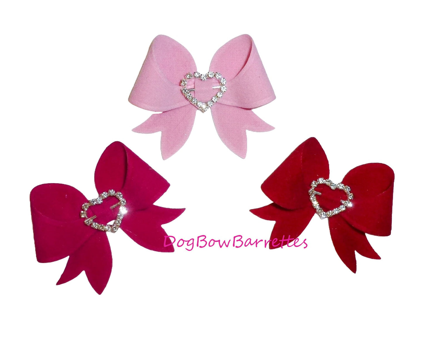 Puppy Bows ~  Rhinestone heart hair bows   barrette or bands pet dog bow (fb163F)