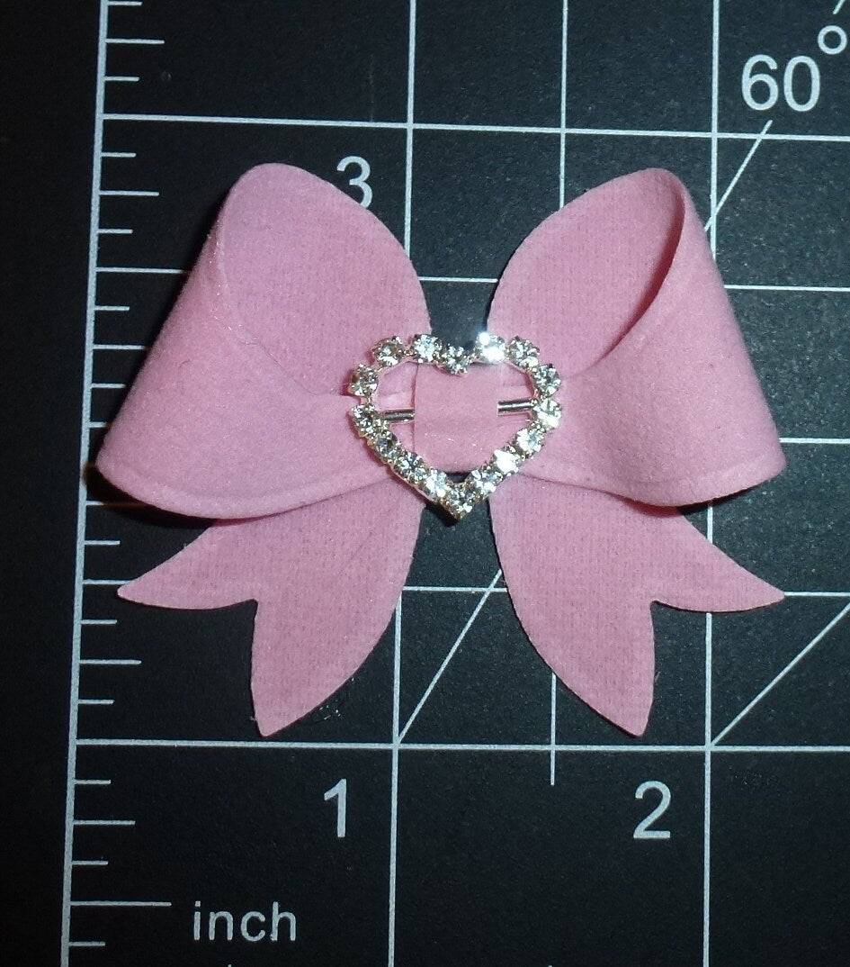 Puppy Bows ~  Rhinestone heart hair bows   barrette or bands pet dog bow (fb163F)