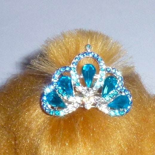 Puppy Bows ~ Stunning blue crystal rhinestone tiara crown for boy or girl dog bow  pet hair clip topknot barrette Style #30