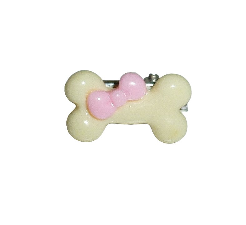 Puppy Bows ~ Cream pink dog bone shape bow pet hairclip (fb533c)