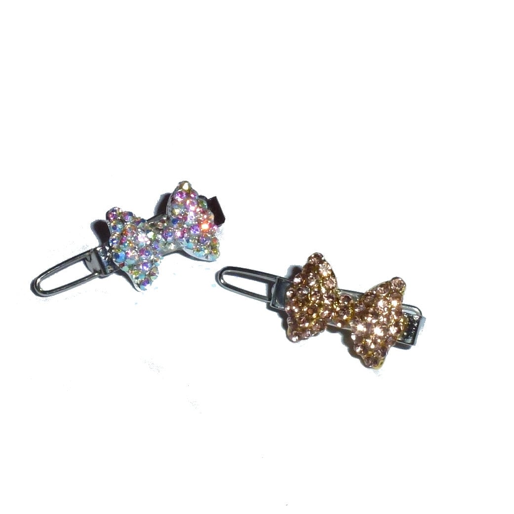 Puppy Bows ~ TINY 3/4" rhinestone  5 colors! bowknot dog bow  pet hair clip topknot barrette diamond crystal or chocolate diamond crystals!