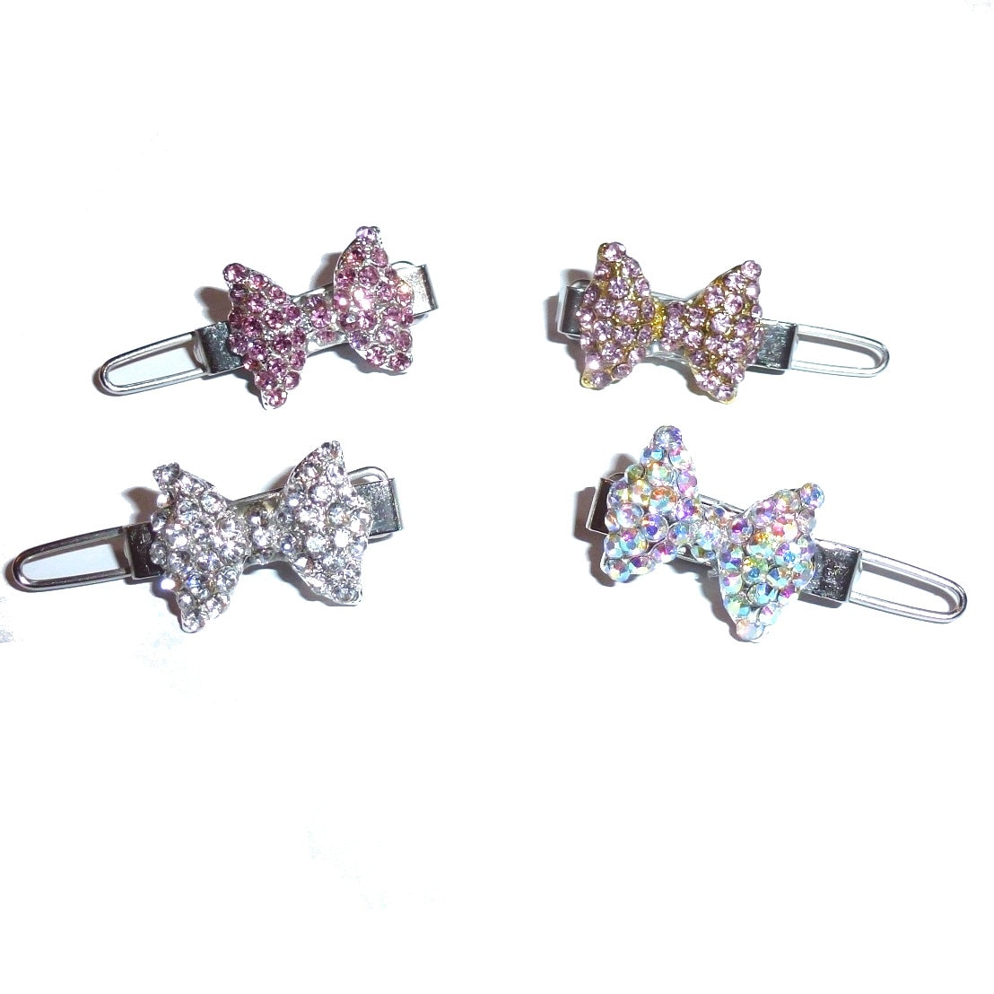 Puppy Bows ~ TINY 3/4" rhinestone  5 colors! bowknot dog bow  pet hair clip topknot barrette diamond crystal or chocolate diamond crystals!