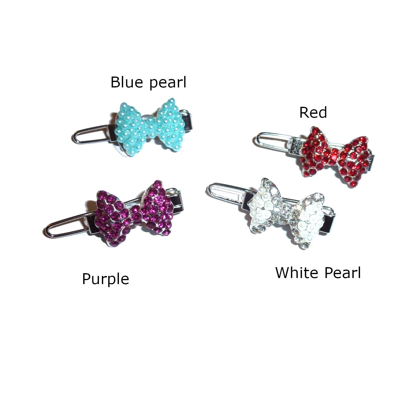 Puppy Bows ~ TINY 3/4" rhinestone  5 colors! bowknot dog bow  pet hair clip topknot barrette diamond crystal or chocolate diamond crystals!