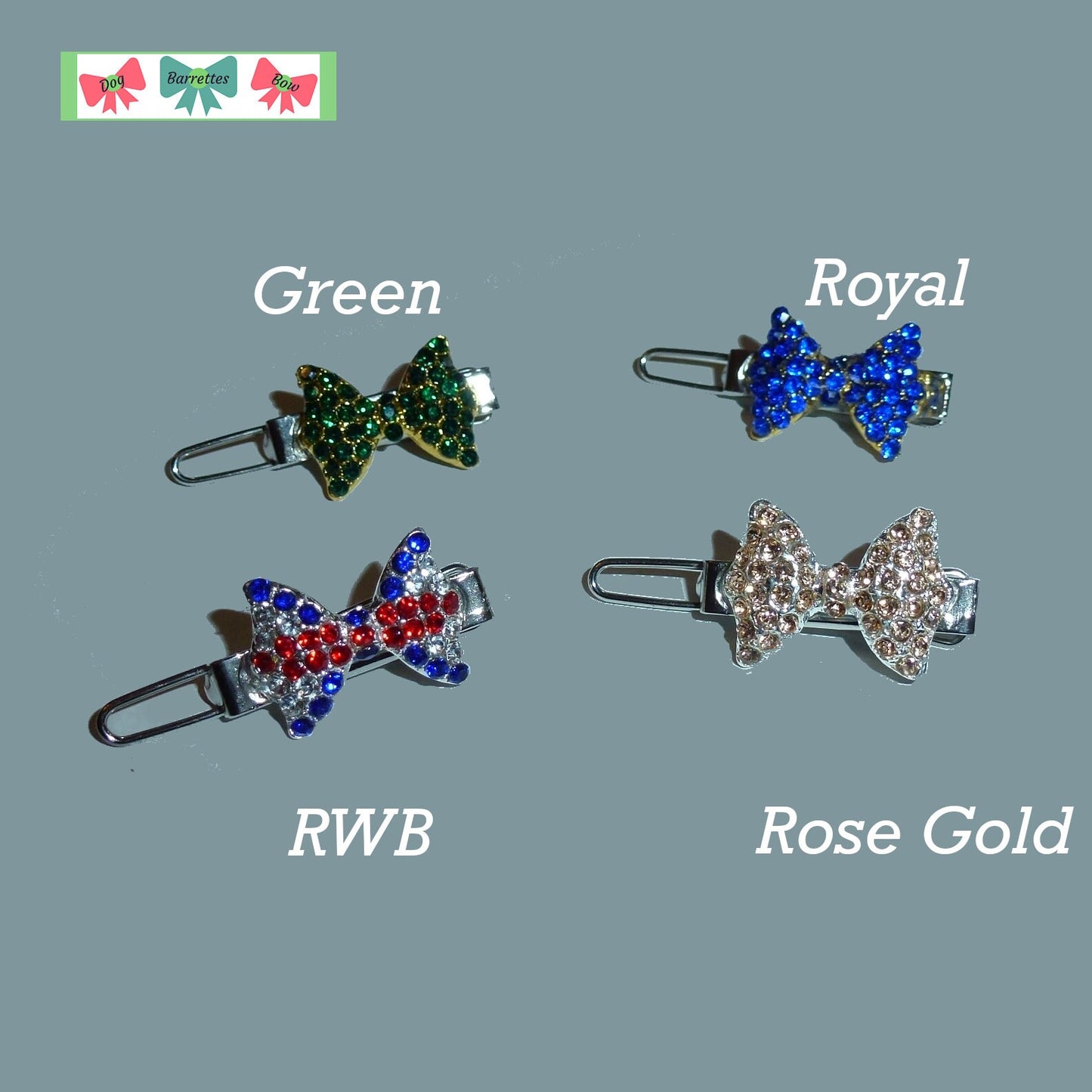 Puppy Bows ~ TINY 3/4" rhinestone  5 colors! bowknot dog bow  pet hair clip topknot barrette diamond crystal or chocolate diamond crystals!