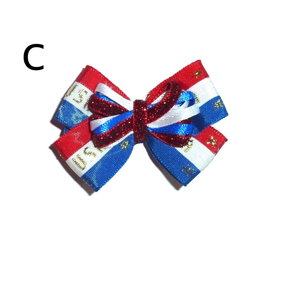 Puppy Bows ~Patriotic 4th of July red/white/blue  dog bow  pet hair clip barrette or latex bands (fb167)