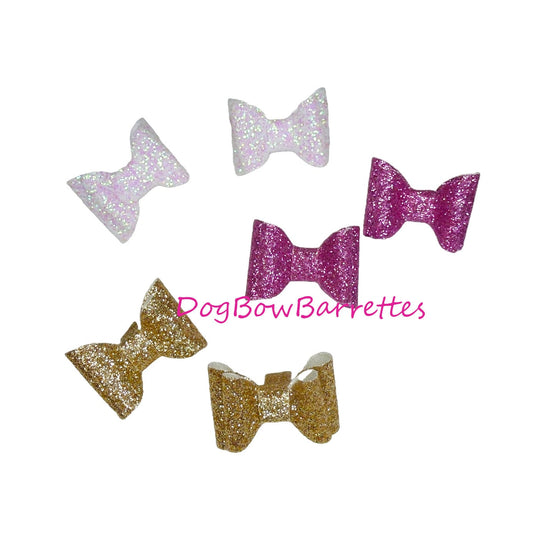 Dog hair TINY glitter pairs pet grooming bow or barrette clip (GLBX)