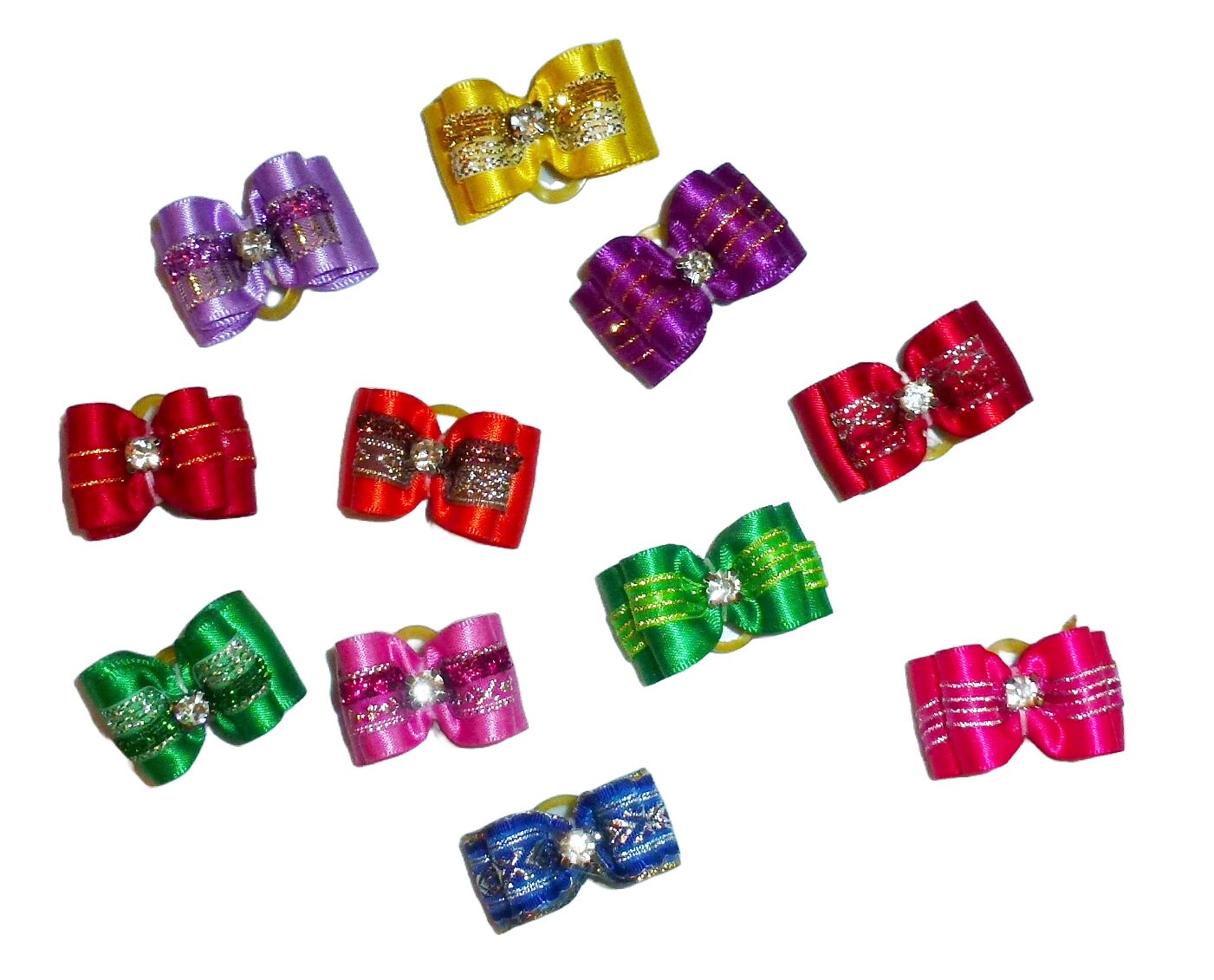 Show bows FINAL CLEARANCE 7/8" satin metallic strip rhinestone center dog  pet hair bow (Fb19)