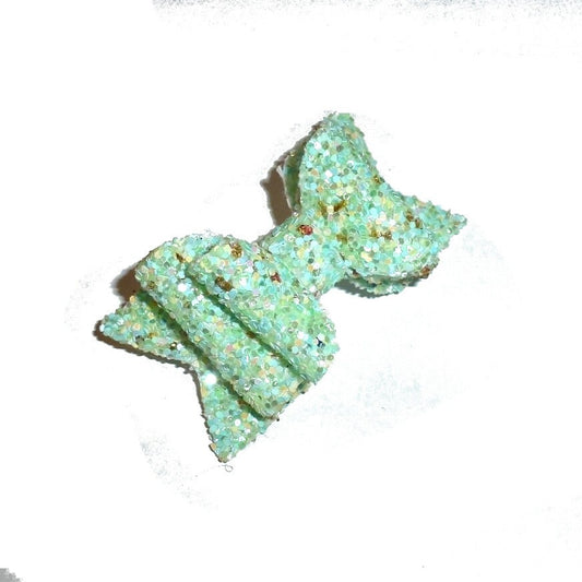 Sea mist chunky glitter bows dog barrette or bands  pet hair bow  - (gl37)