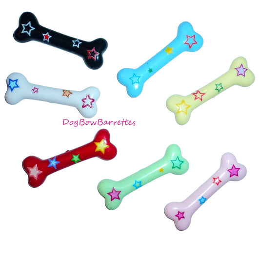 Dog Bow Barrettes Pebbles dinosaur bone with stars pet hair clip barrette (FB139B)