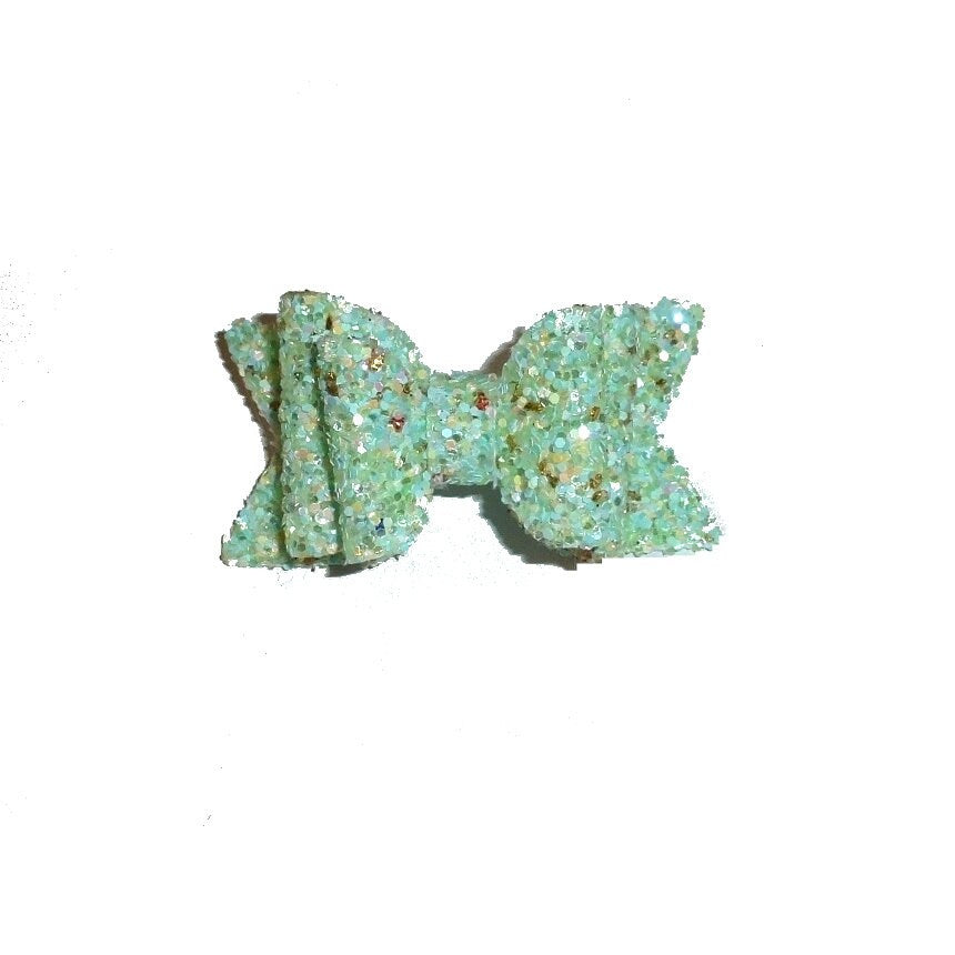 Sea mist chunky glitter bows dog barrette or bands  pet hair bow  - (gl37)