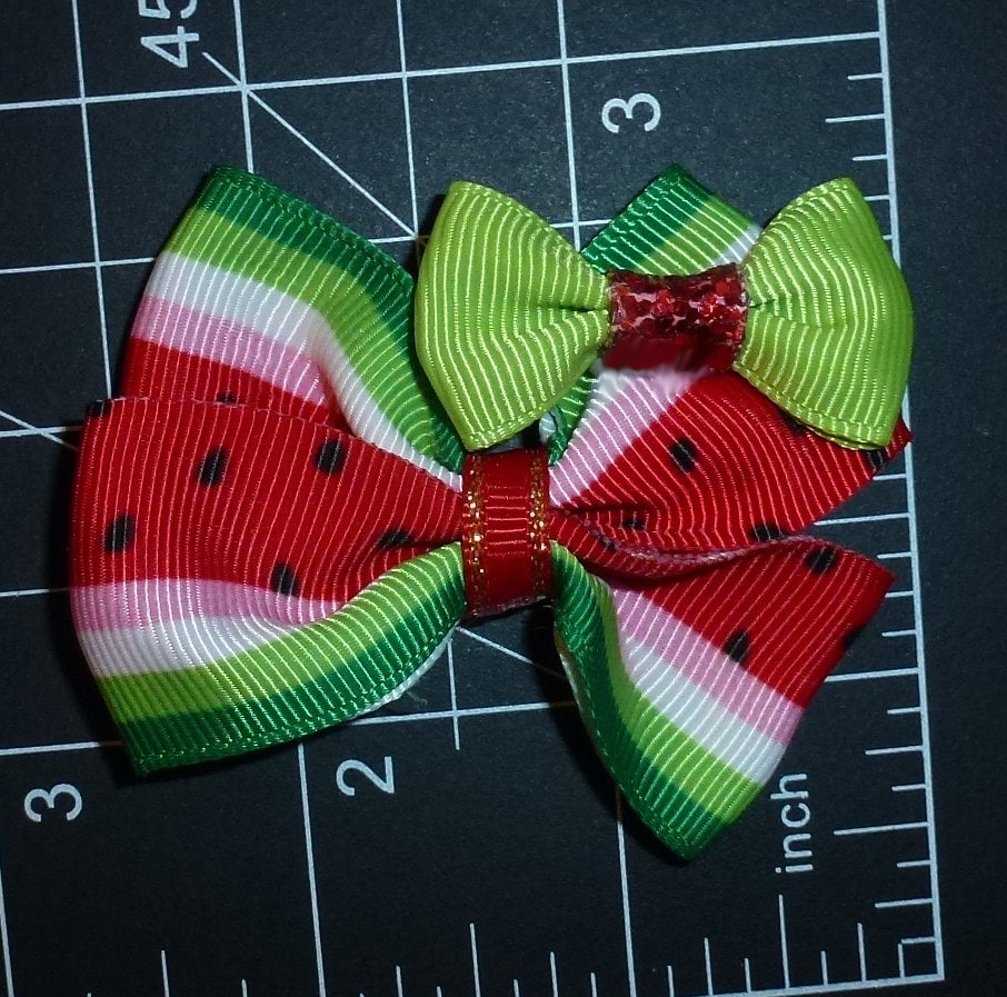 Puppy Bows ~ Watermelon summer  pet hair bow latex bands or barrette  (fb51D)