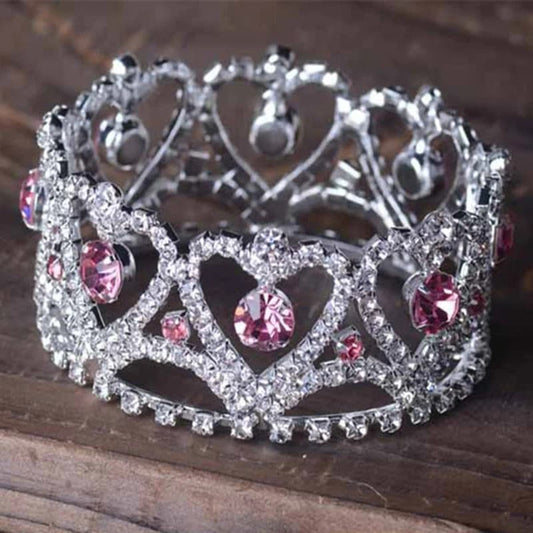 Puppy Bows ~ STUNNING 3D silver full round tiara for dogs pet hair crown beauty pageant style barrette (pink stone)