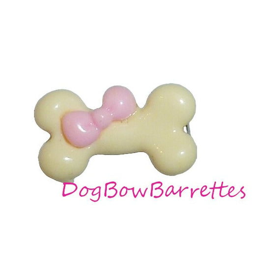 Puppy Bows Tiny 1" pink and cream dog bone dogs bow pet hair alligator clip (fb20)