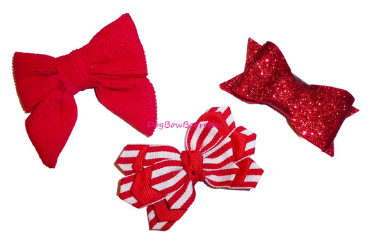 Puppy bows ~  Red collar glitter bow for small dogs pet  (FB630)