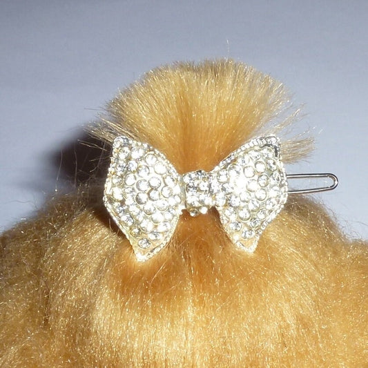 Puppy Bows ~ Small crystal rhinestone bowknot dog bow  pet hair clip topknot barrette Style #32