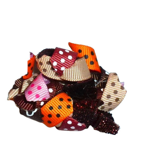 Puppy bows ~  5pcs orange brown curlies  pet hair bow barrettes or bands (FB30)