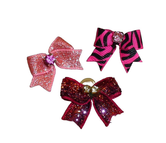 Puppy bows ~  Super tiny 1" pink topknot bow barrettes or bands (FB85)