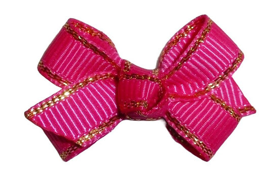 Puppy Dog Bows ~  super tiny 1.5" gold edge knot dots pet hair bow bands or  barrette clip