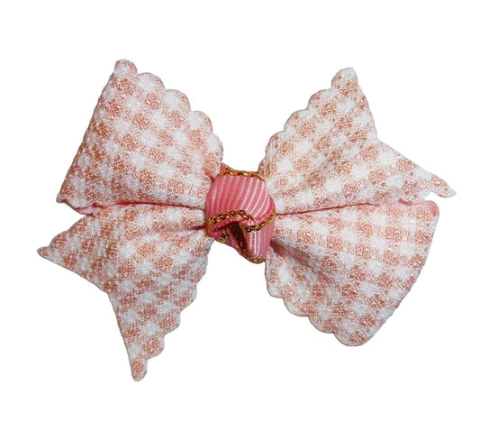 Puppy bows ~  Rose pink check  pet hair bow barrettes or bands (FB77)