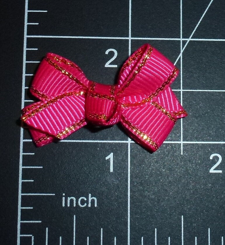 Puppy Dog Bows ~  super tiny 1.5" gold edge knot dots pet hair bow bands or  barrette clip