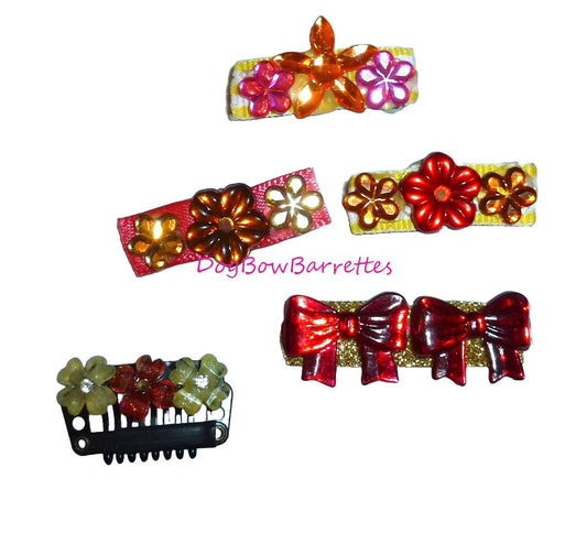 Pet hair clips ~  5pcs orange red gold french barrette dog barrette hair clip (fb380)