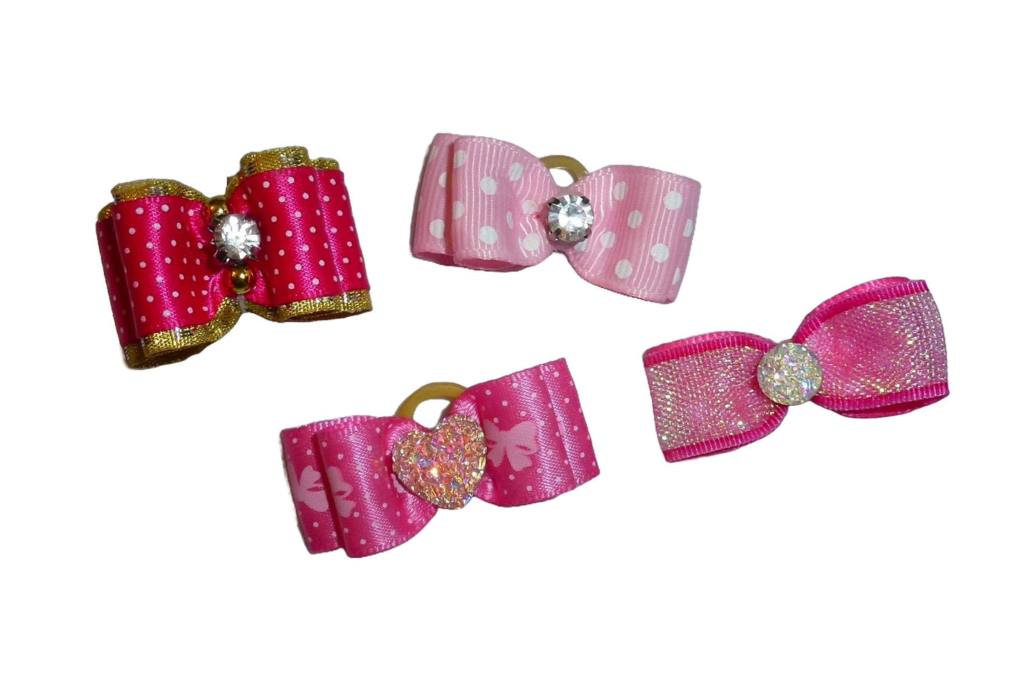 Dog Bow Barrettes pink rhinestone 5pcs pet hair grooming bows (FB396H)