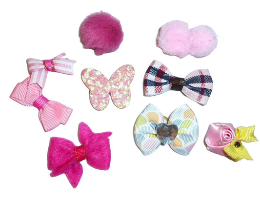 Dog Bow Barrettes pink rhinestone 9pcs pet hair grooming bows (FB396J)