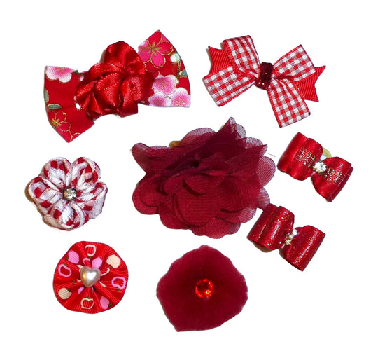 Dog Bow Barrettes red rhinestone 8pcs pet hair grooming bows (FB396k)
