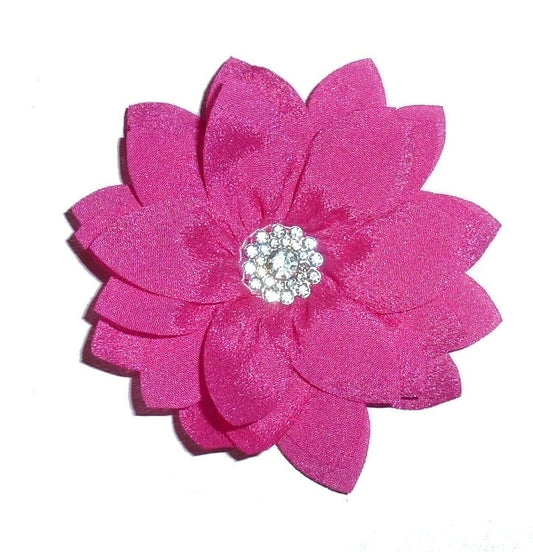 Puppy Bows ~ Dog collar slide bow large dog hair bows 4" pink daisy flower rhinestone center ~USA seller (dc11)