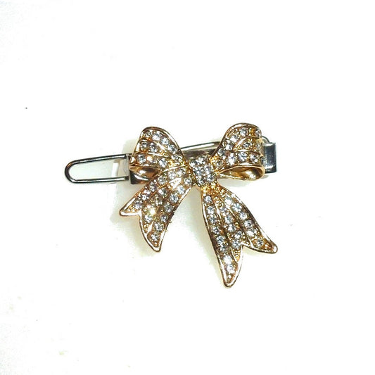 Puppy Bows ~ tiny Gold bowknot style 71  rhinestone dog bow barrette crystal