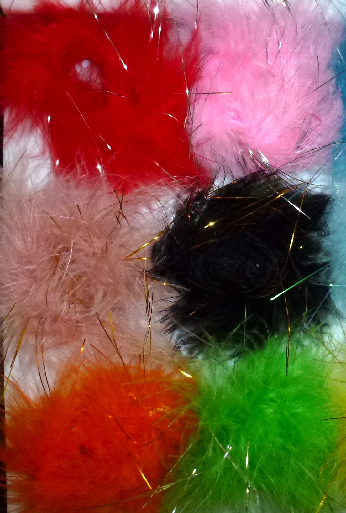 DogBowBarrettes ~ Feather boa silver gold lurex shiny dog bows marabou pet hair barrette clip or collar accessory slide