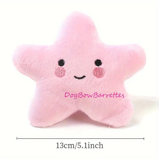 DogBowBarrettes 5" pink star plush party favor decor photo prop stuffed squeaky dog toy  (to12)