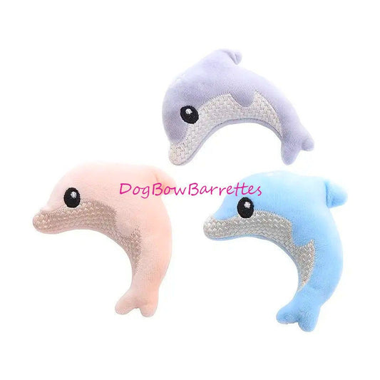 DogBowBarrettes 4.33" dolphin plush party favor decor stuffed squeaky dog toy  (to10)