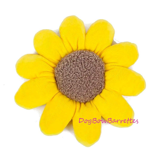 DogBowBarrettes Large yellow sunflower 8" plush stuffed squeaky dog toy home decor photo prop  (to8)