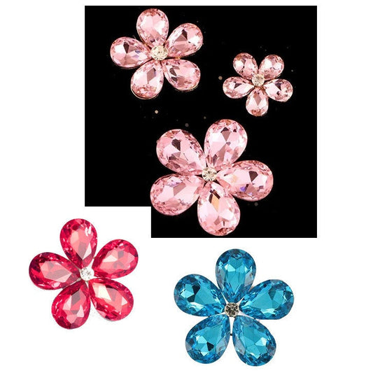 Puppy bows small 1" or tiny 3/4" or less crystal 5-petal daisy rhinestone flower (TB30)