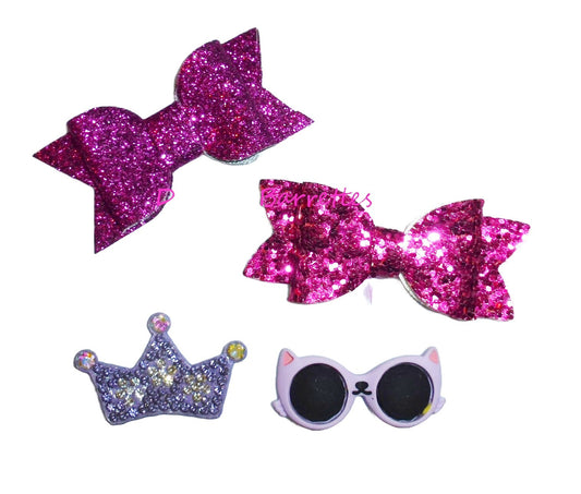 Puppy Dog Bows purple glitter set pet hair show bow barrettes or bands (FB188n)