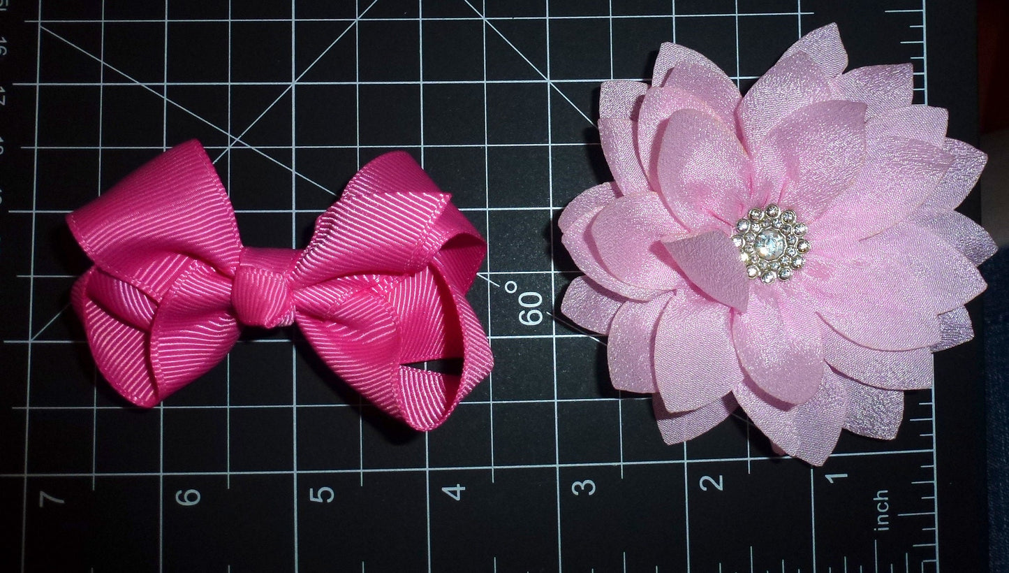 Puppy Dog Bows pink flower & boutique pet hair show bow barrettes or bands (FB188h)