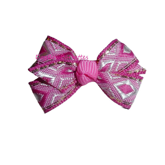 Puppy Dog Bows tiny 1.5" pink knot pet hair show bow barrettes or bands (FB558)