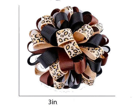 Puppy Bows ~  Fun multi loopy puff animal print hair bows collar slide  barrette or bands pet dog bow